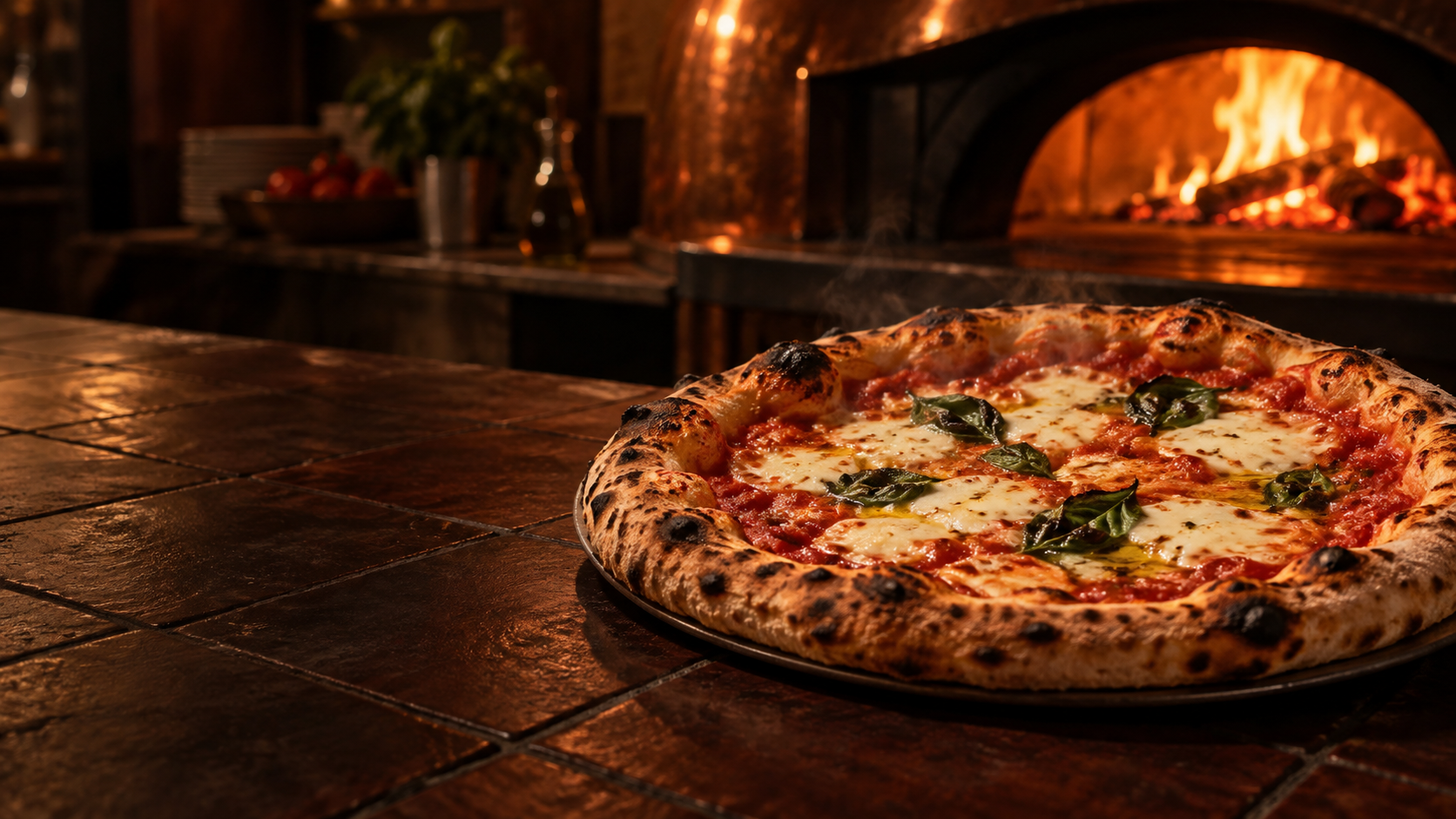Pizza vor dem Holzofen